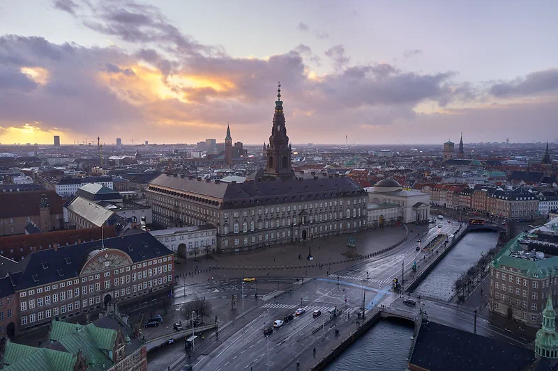 The Danish parliament shot in a storm. Notice the high water in the canal.