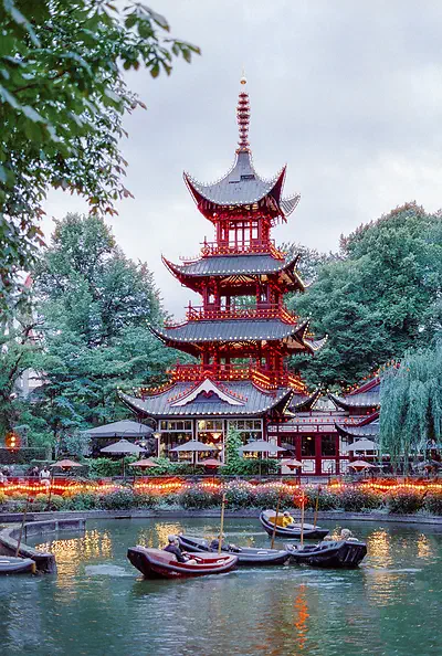 Japanese Tower in Tivoli Copenhagen, shot on Contax Aria + Carl Zeiss Planar 50mm f1.7 @2.8 1/15 sec on a tripod